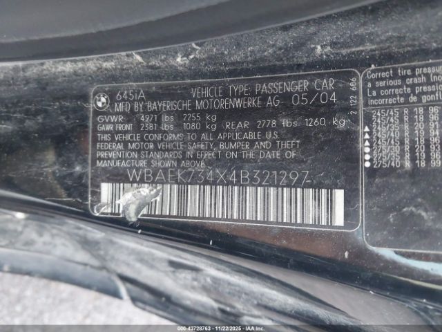 2004 BMW 645CI WBAEK734X4B321297 Photo 8