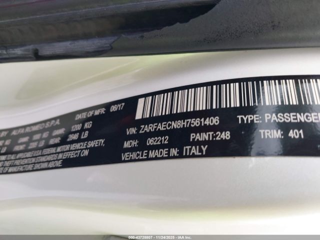 2017 ALFA ROMEO GIULIA ZARFAECN8H7561406 Photo 8