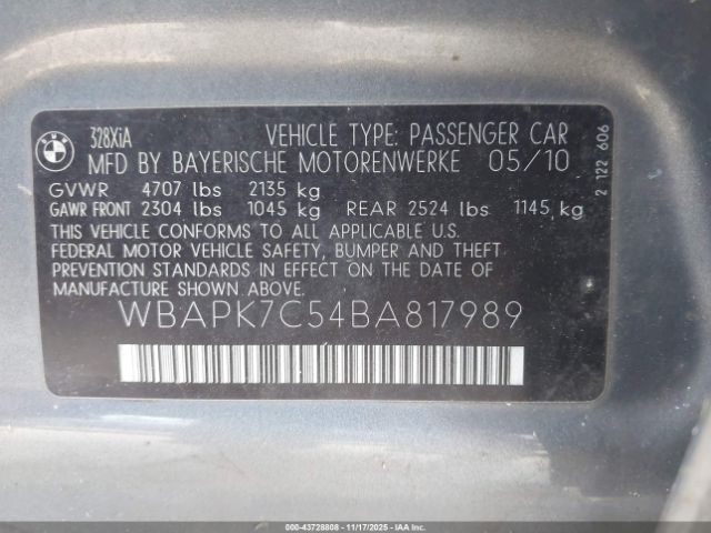 2011 BMW 328I WBAPK7C54BA817989 Photo 8