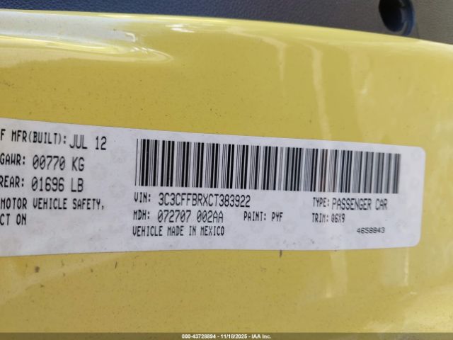 2012 FIAT 500 3C3CFFBRXCT383922 Photo 8