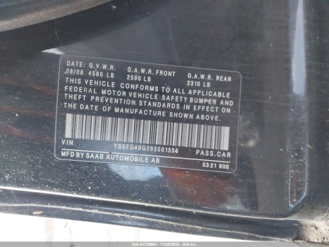 2009 SAAB 9-5 YS3ED49G393501356 Photo 8