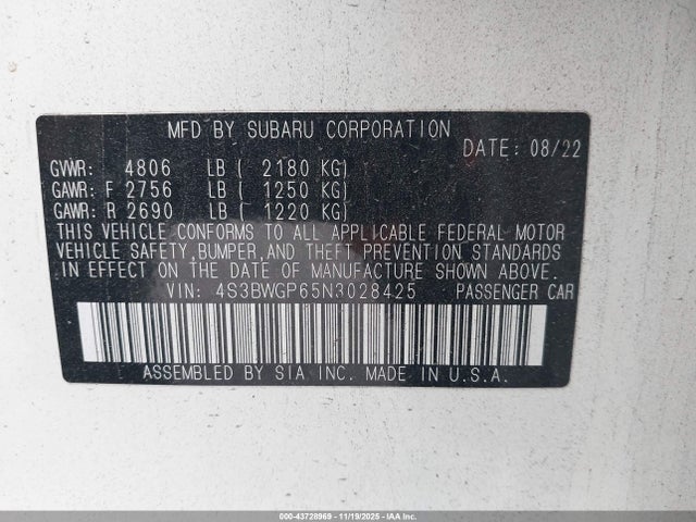 4S3BWGP65N3028425 Subaru Legacy Touring Xt