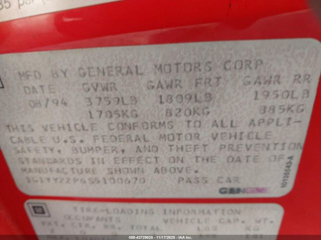 1995 CHEVROLET CORVETTE 1G1YY22P6S5100670 Photo 8