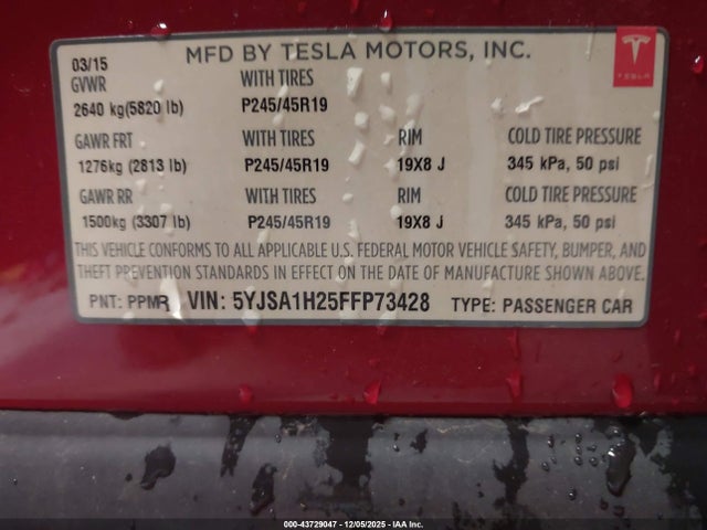 2015 TESLA MODEL S 5YJSA1H25FFP73428 Photo 8