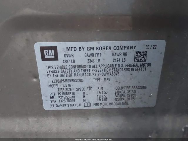 2022 CHEVROLET TRAX KL7CJPSM0NB530285 Photo 8