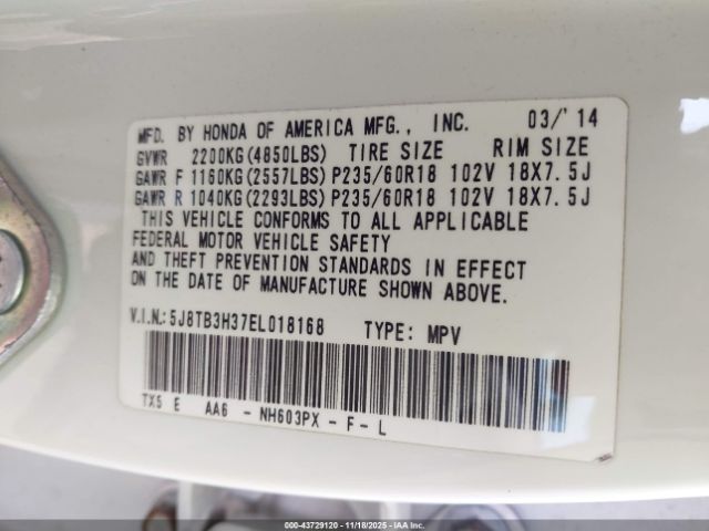 2014 ACURA RDX 5J8TB3H37EL018168 Photo 8