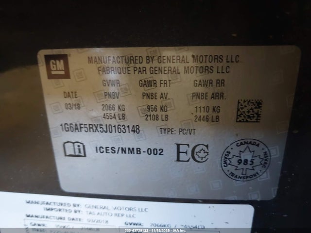 2018 CADILLAC ATS 1G6AF5RX5J0163148 Photo 8