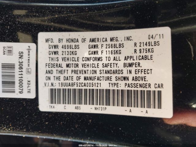 2012 ACURA TL 19UUA8F52CA005121 Photo 8