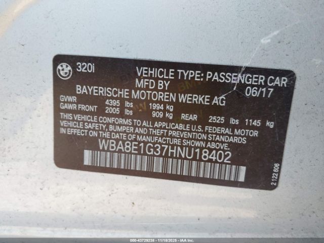 2017 BMW 320I WBA8E1G37HNU18402 Photo 8