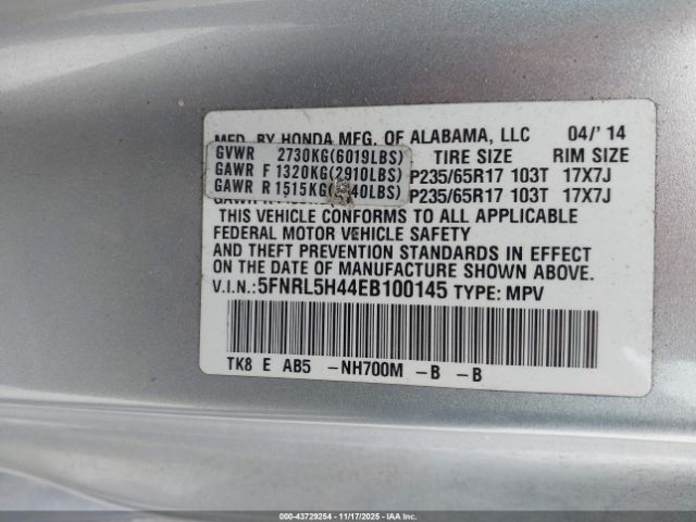 2014 HONDA ODYSSEY 5FNRL5H44EB100145 Photo 8