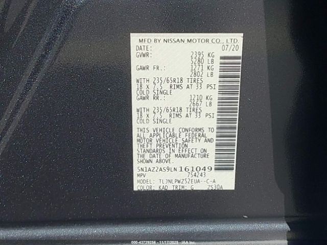 2020 NISSAN MURANO 5N1AZ2AS9LN161049 Photo 8