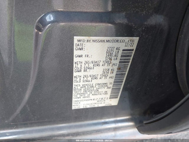 Nissan Frontier Long Bed Sv 4x4 2023 1N6ED1FK6PN627871 Image 9