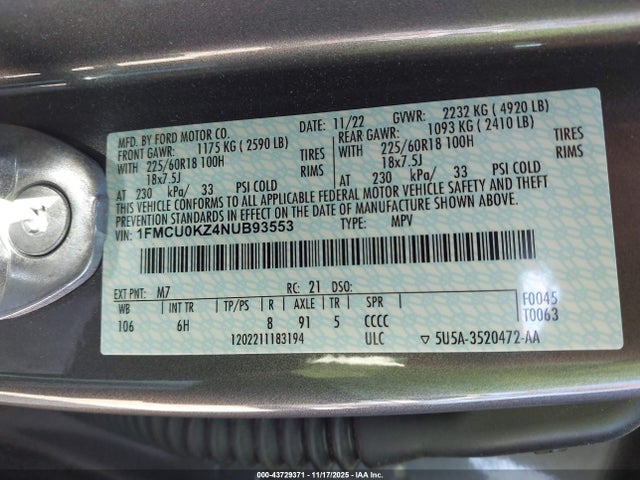 2022 FORD ESCAPE 1FMCU0KZ4NUB93553 Photo 8