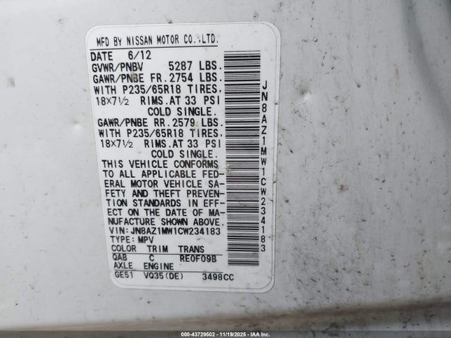 2012 NISSAN MURANO JN8AZ1MW1CW234183 Photo 8