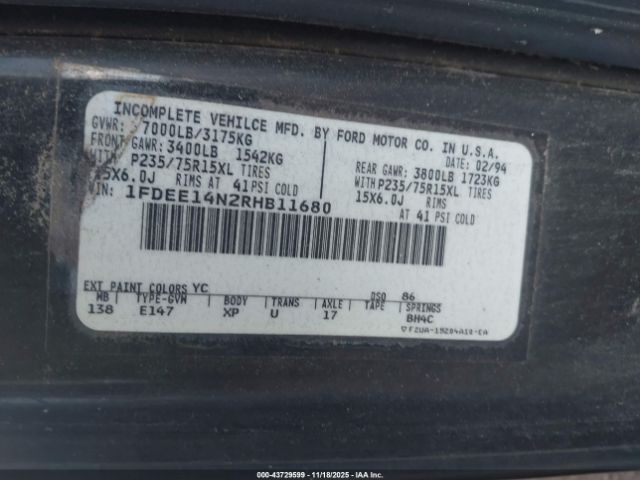 1994 FORD ECONOLINE 1FDEE14N2RHB11680 Photo 8