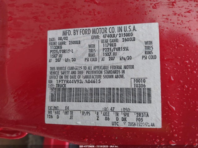 2003 FORD RANGER 1FTYR44V93PA04615 Photo 8