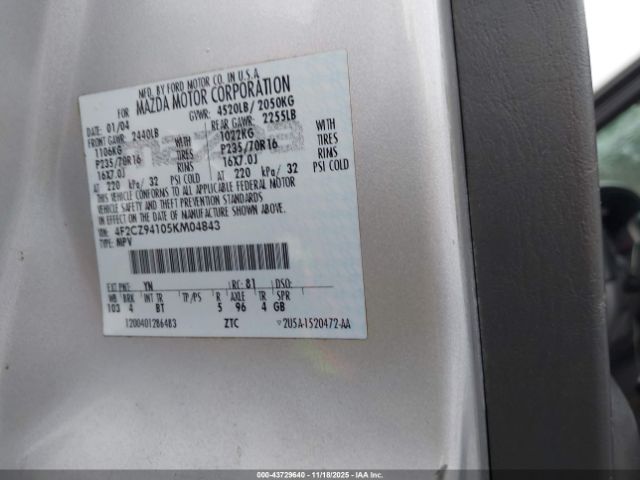 2005 MAZDA TRIBUTE 4F2CZ94105KM04843 Photo 8