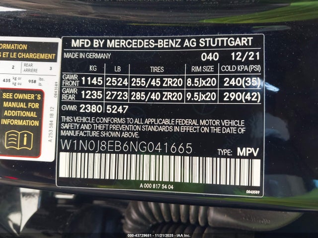 W1N0J8EB6NG041665 Mercedes-Benz Glc Glc 300