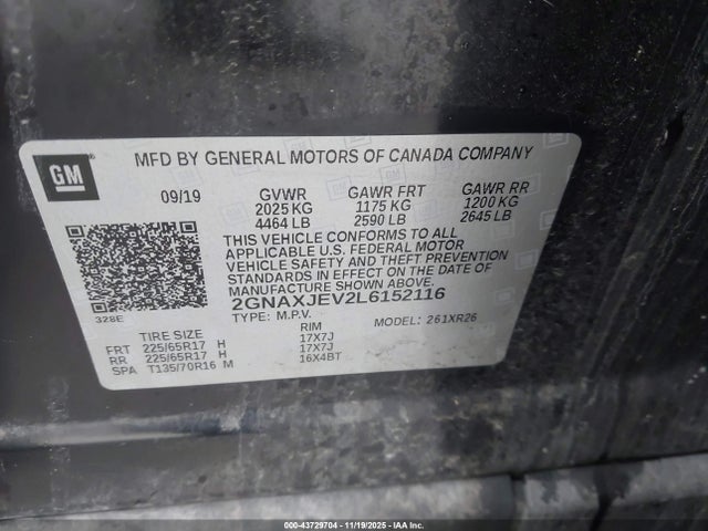 Chevrolet Equinox Fwd 2fl 2020 2GNAXJEV2L6152116 Image 9