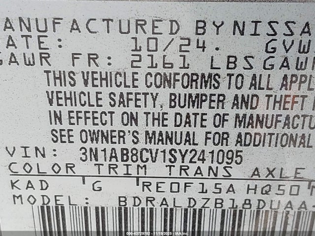 3N1AB8CV1SY241095 Nissan SENTRA SV