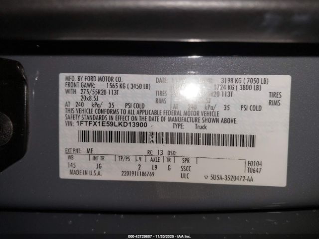 2020 FORD F-150 1FTFX1E59LKD13900 Photo 8