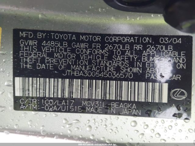 2004 LEXUS ES 330 JTHBA30G545036570 Photo 8
