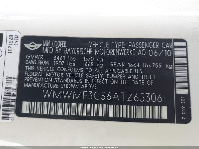 2010 MINI COOPER WMWMF3C56ATZ65306 Photo 8