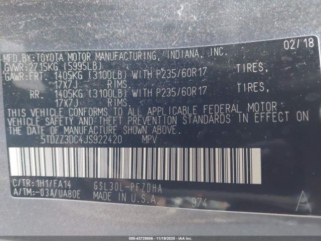 2018 TOYOTA SIENNA 5TDZZ3DC4JS922420 Photo 8