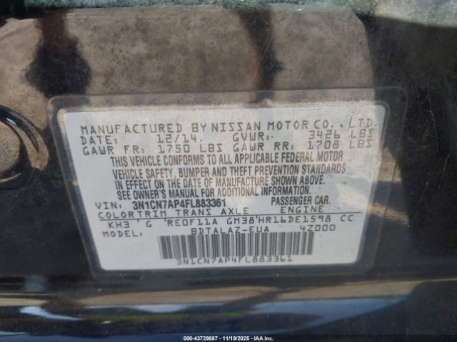 2015 NISSAN VERSA 3N1CN7AP4FL883361 Photo 8