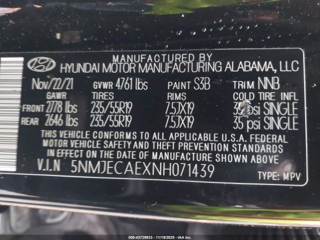 2022 HYUNDAI TUCSON 5NMJECAEXNH071439 Photo 8