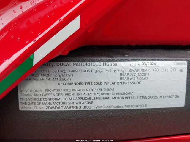 2024 DUCATI PANIGALE ZDMDAGWW7RB010100 Photo 9