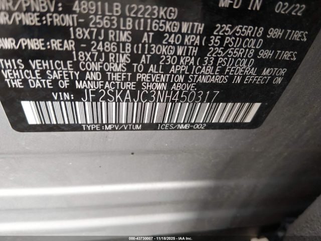 2022 SUBARU FORESTER JF2SKAJC3NH450317 Photo 8