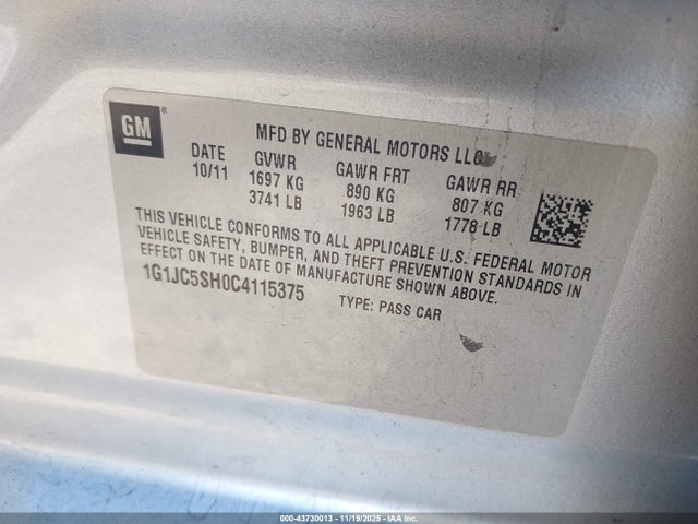 2012 CHEVROLET SONIC 1G1JC5SH0C4115375 Photo 8