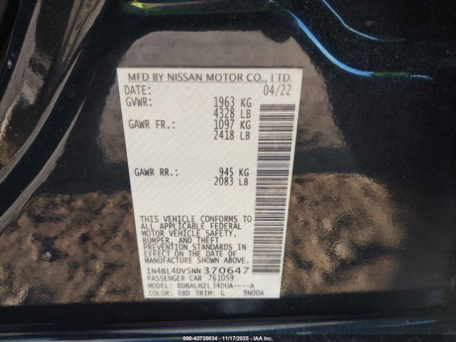2022 NISSAN ALTIMA 1N4BL4DV5NN370647 Photo 8