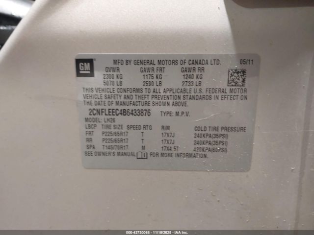 2011 CHEVROLET EQUINOX 2CNFLEEC4B6433876 Photo 8