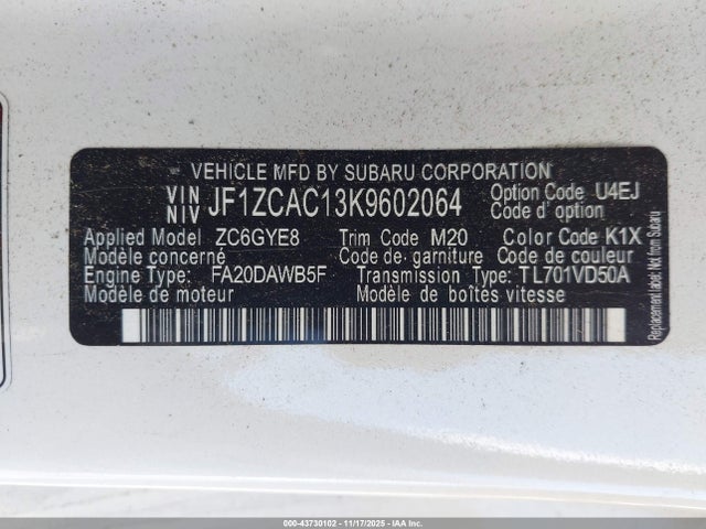2019 SUBARU BRZ JF1ZCAC13K9602064 Photo 8
