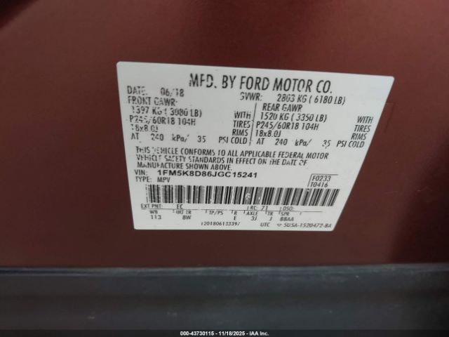 2018 FORD EXPLORER 1FM5K8D86JGC15241 Photo 8