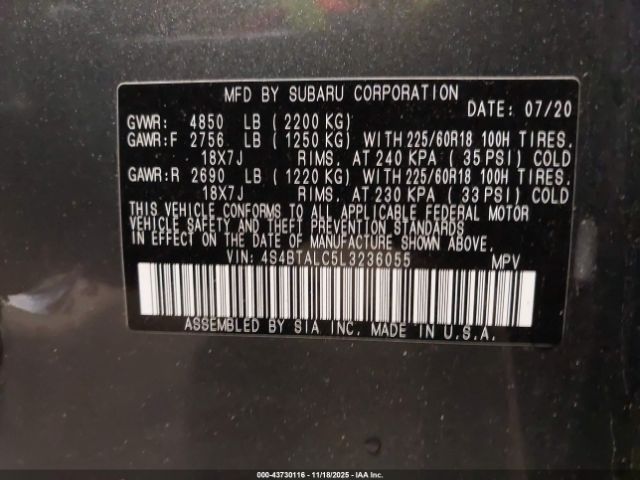 2020 SUBARU OUTBACK 4S4BTALC5L3236055 Photo 8
