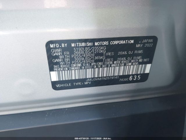 2022 MITSUBISHI OUTLANDER JA4J3VA81NZ079141 Photo 8