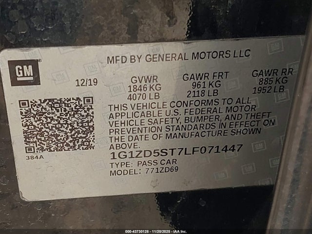 1G1ZD5ST7LF071447 Chevrolet Malibu Fwd Lt