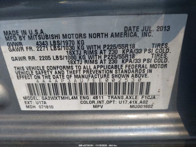 2014 MITSUBISHI OUTLANDER SPORT 4A4AP3AU7EE002530 Photo 8