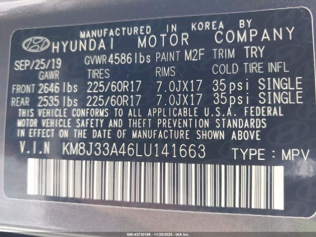 2020 HYUNDAI TUCSON KM8J33A46LU141663 Photo 8