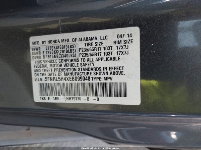 2014 HONDA ODYSSEY 5FNRL5H4XEB099048 Photo 8