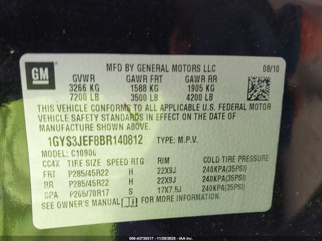 2011 CADILLAC ESCALADE ESV 1GYS3JEF8BR140812 Photo 8