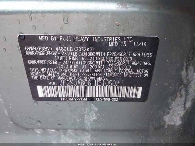 2017 SUBARU FORESTER JF2SJABC6HH510502 Photo 8