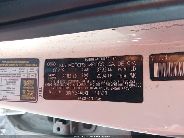 3KPF24ADXLE144633 KIA Forte Lxs