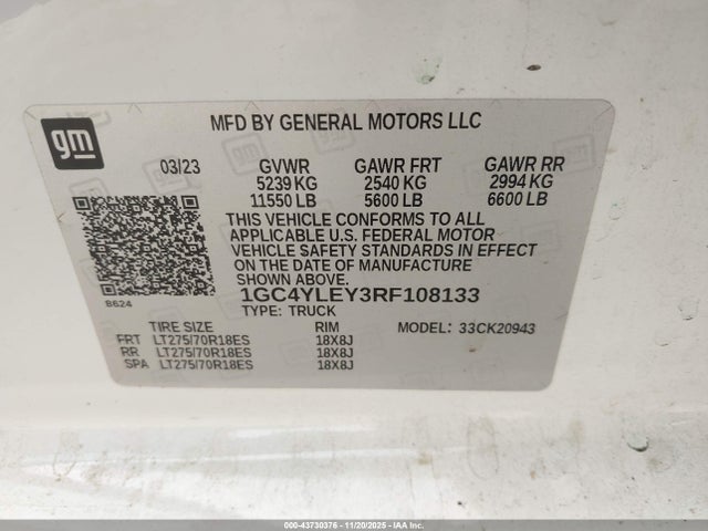 Продаж на аукціоні авто 2024 Chevrolet Silverado 2500hd 4wd  Long Bed Work Truck, vin: 1GC4YLEY3RF108133, номер лоту: 43730376