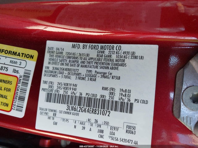 Lincoln MKZ 2014 3LN6L2GK4ER831072 Image 9