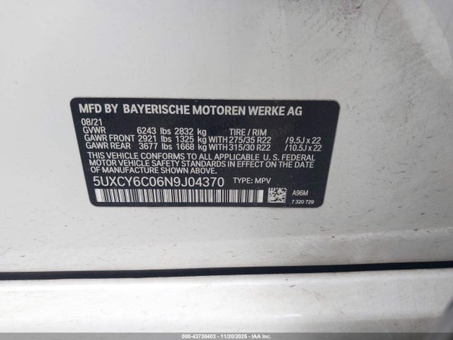 2022 BMW X6 5UXCY6C06N9J04370 Photo 8