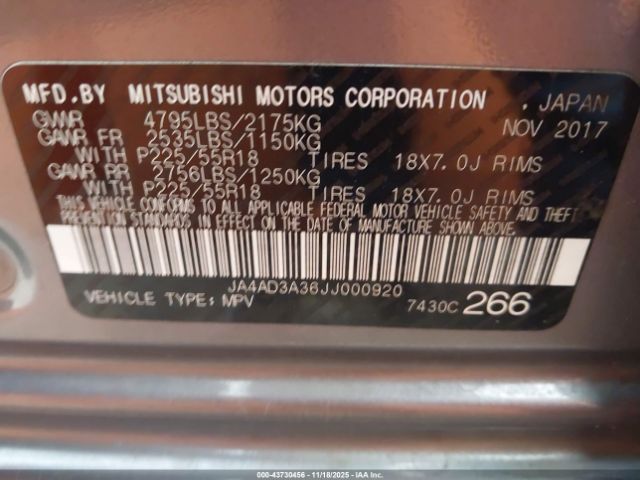 2018 MITSUBISHI OUTLANDER JA4AD3A36JJ000920 Photo 8